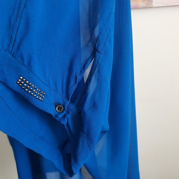 Verge NZ Short Sleeve Sheer Blue Button Down Long Blouse Size XXL - Picture 10 of 12